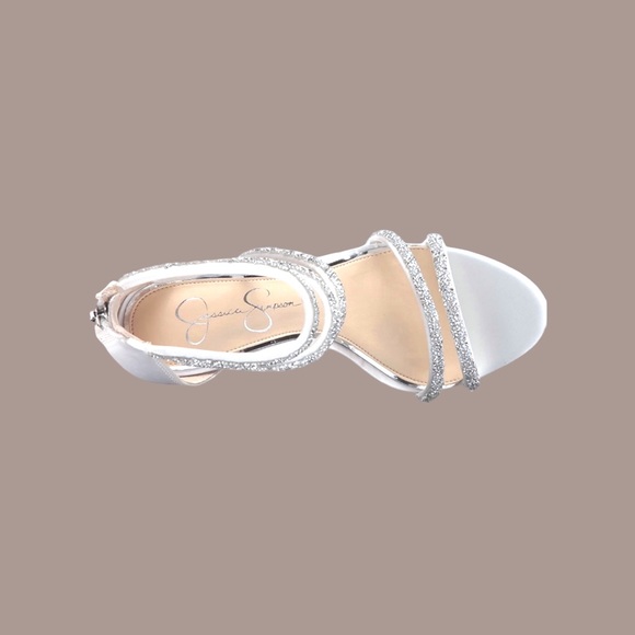 New Jessica Simpson Jamalee White Satin Beaded Rhinestone Stiletto Sanda… - Picture 7 of 10